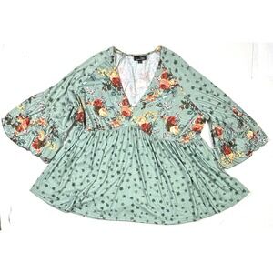 Suzanne Betro Top Women's 4X Floral Peasant Boho Bell Sleeve Tunic